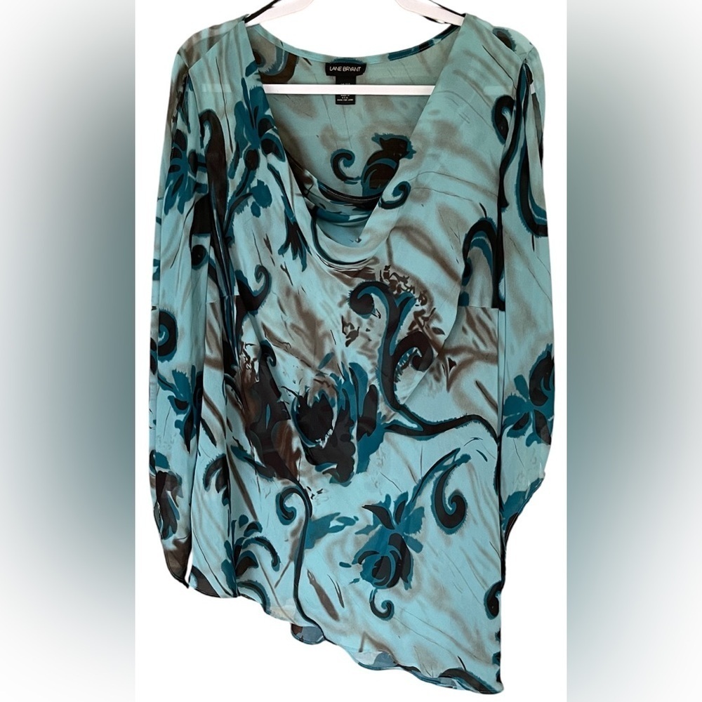 NWOT Lane Bryant 18/20 Swirl Teal/Green Blouse - Picture 1 of 2
